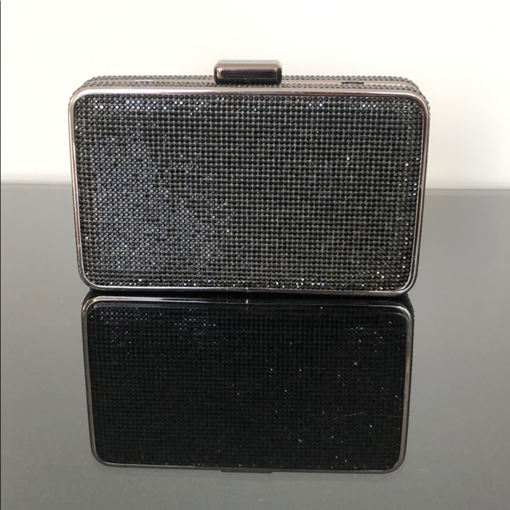 MICHAEL KORS crystal box clutch in black.